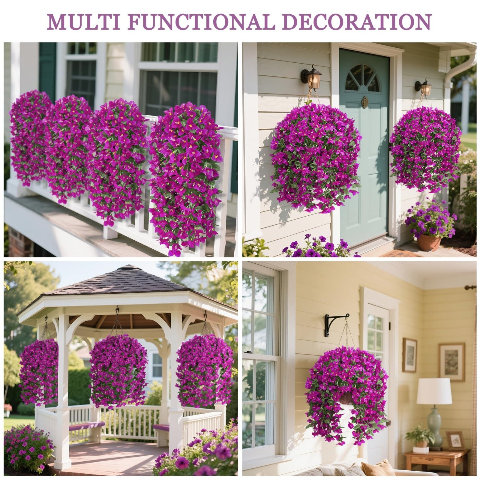 3 pcs Bougainvillea Hanging Flower Basket Artificial Silk Outdoor Porch Decor