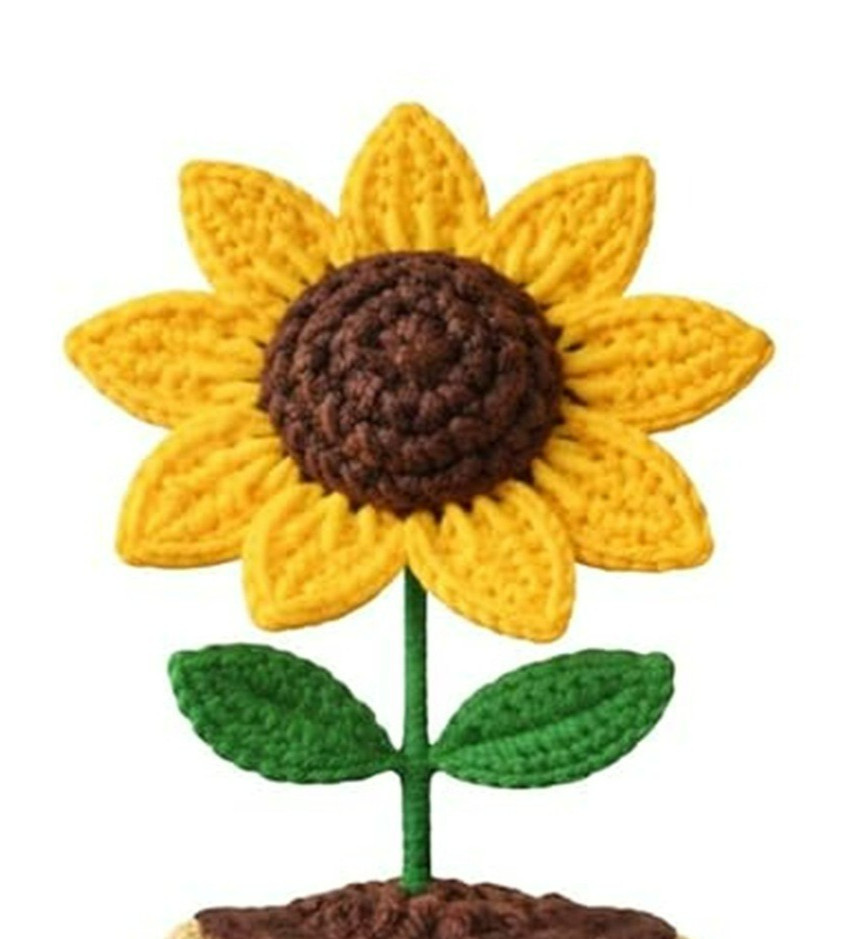 Hand Knitted Eco Friendly Crochet Artificial Hand Woven Yarn Sunflower Pot