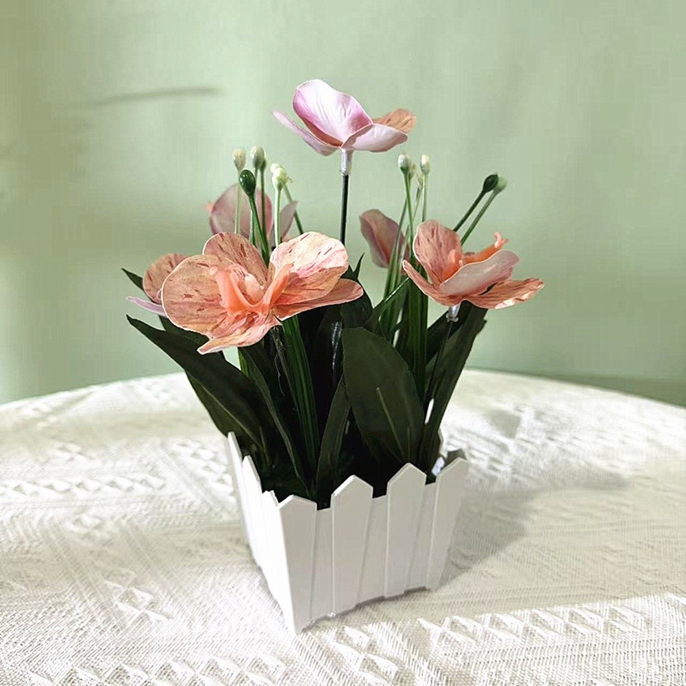 Fake Phalaenopsis Orchid Potted Plant Plastic Flower for Living Room Decor