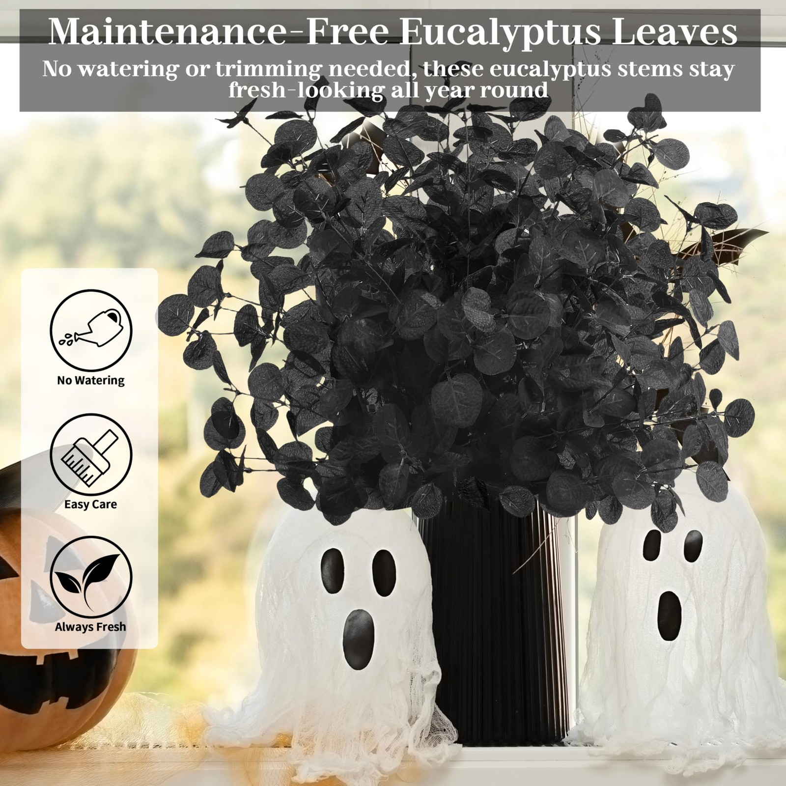 6Pcs 24 Inch Black Artificial Eucalyptus Stems, Faux Eucalyptus Leaf Branch B…