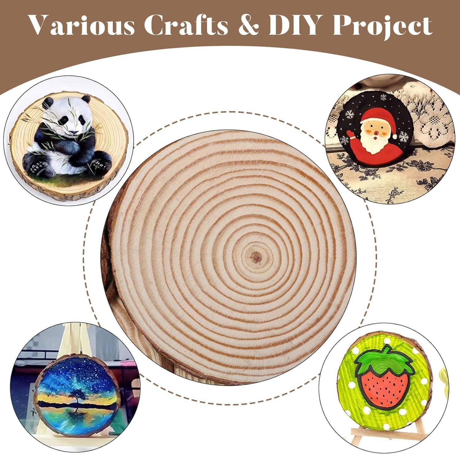 20PCS Unfinished Natural Wood Slices 2.7-3.1 Inches with Holes for DIY Crafts