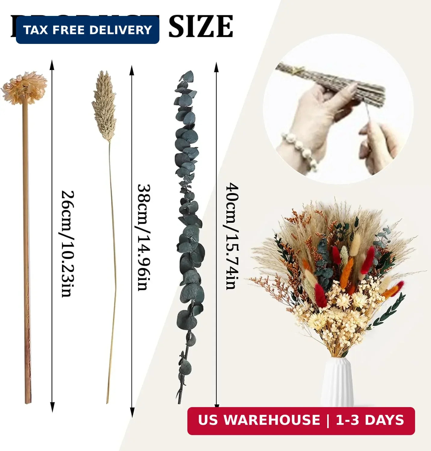 Dried Flower Bouquet,17″ Natural Dried Pampas Grass Decor, Boho Pampas Dried Flo