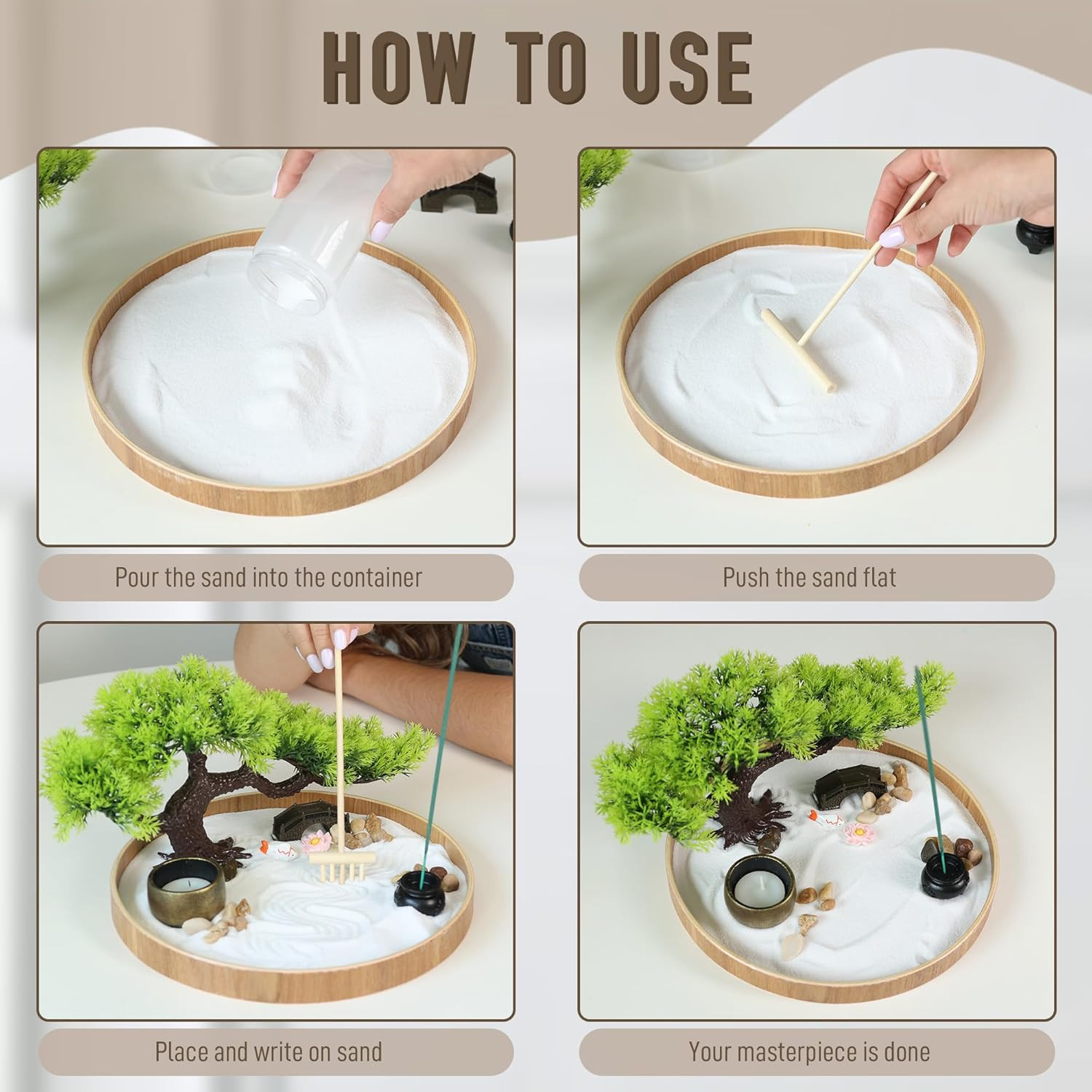 Japanese Zen Garden for Desk – Zen Garden Sand Kit, Artificial Bonsai