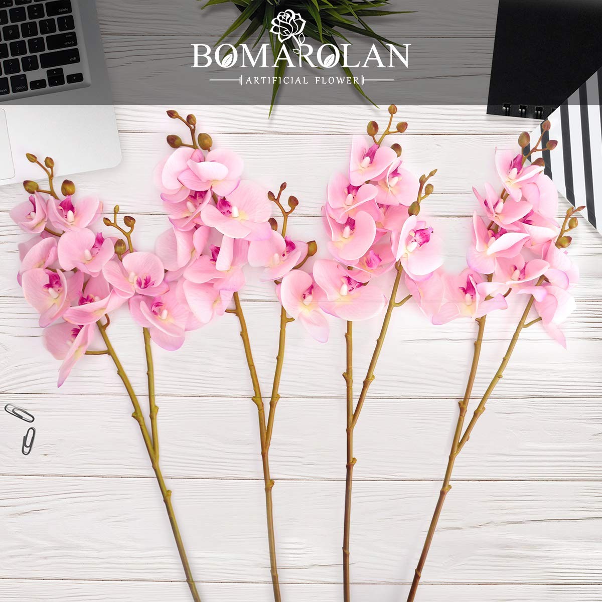 Artificial Orchid Faux Flowers Butterfly Orchid 4 Pcs Real Touch Double Branc…