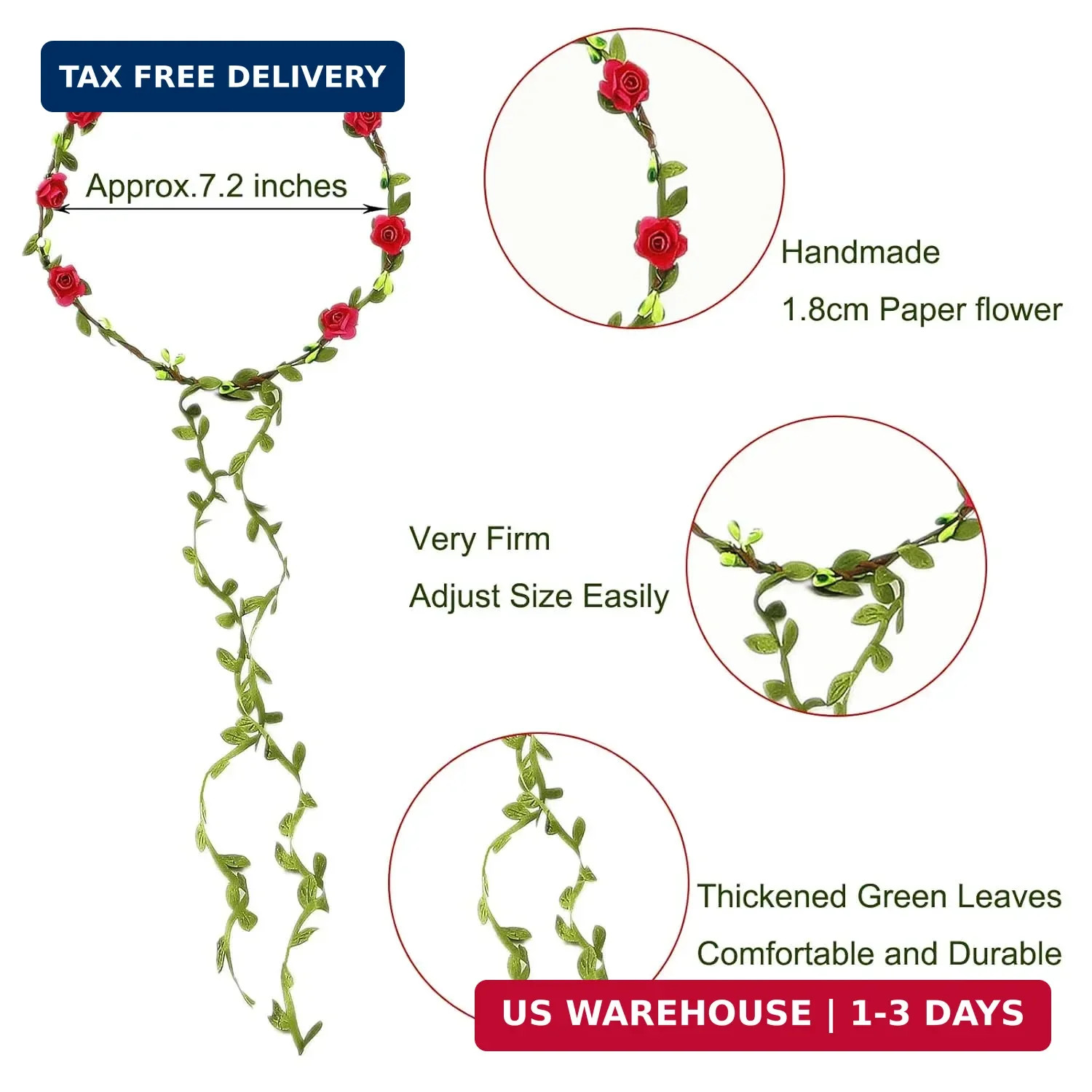 10 PCS Flowers Crown Floral Garland Headband Rose Flower Wreath For Travel And W