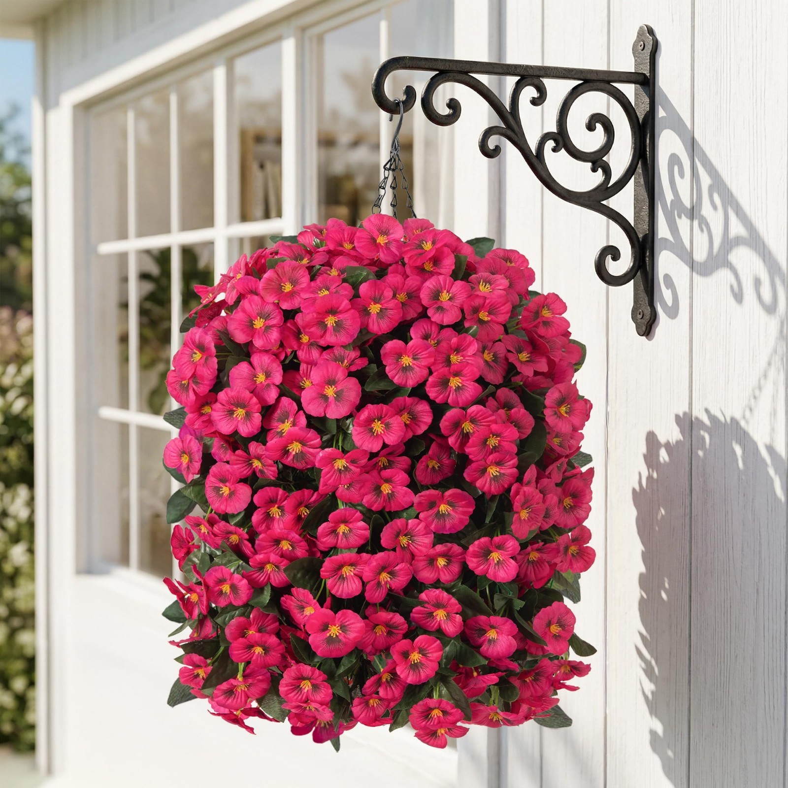 4pcs UV Resistant Artificial Pansy Flowers in Hanging Basket – Silk Faux Spring