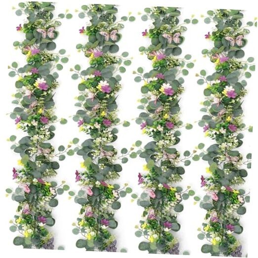 4 Pack 5.68 FT Artificial Daisy Garland with 3D 4PCS Butterfly Eucalyptus