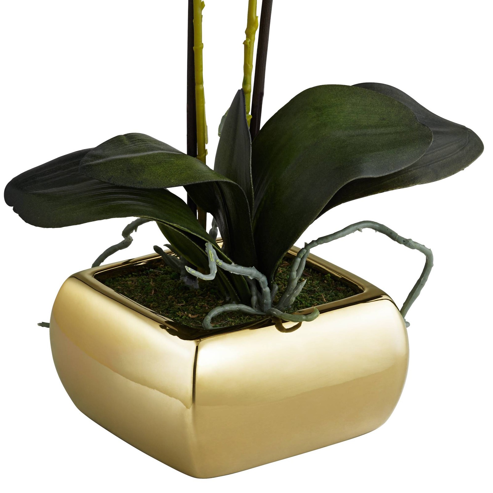 Potted Faux White Orchid Artificial Flowers Greenery in Gold Pot for Home Decor