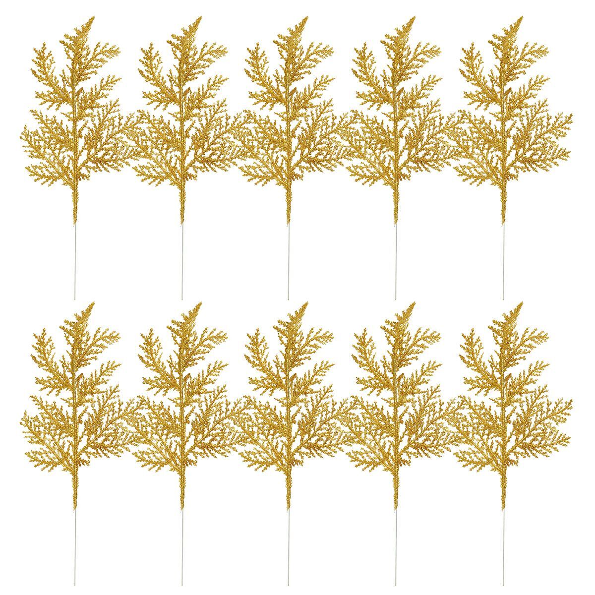10X Pine Needles Fake Floral Christmas Glitter Fern Leaf Branch Decor Artificial