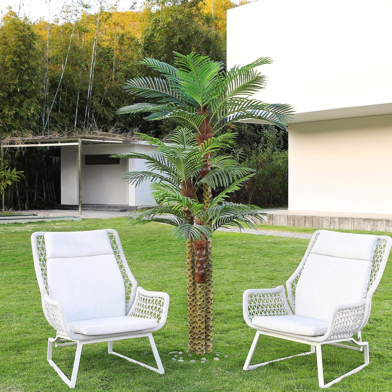 Artificial Palm Tree for Outdoor 8Ft Tall UV Resistant Fake Tropical Golden Cane