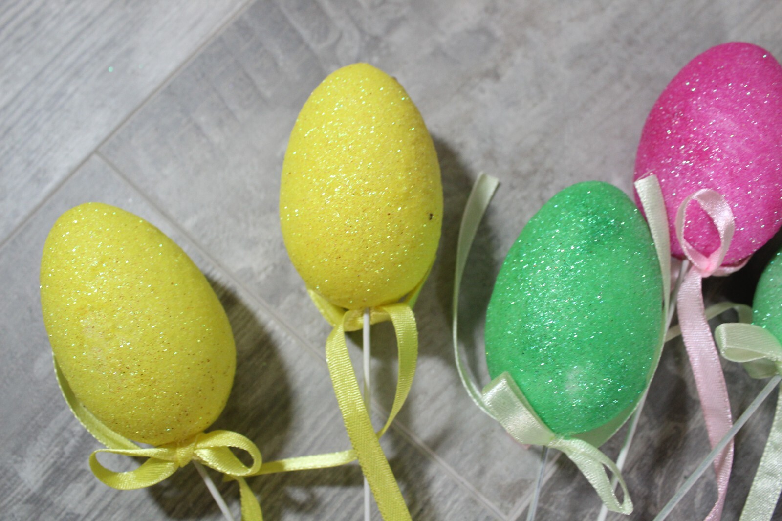 NoS Vintage Lot of 9 Easter Glitter Egg/Bows Foam Floral Picks