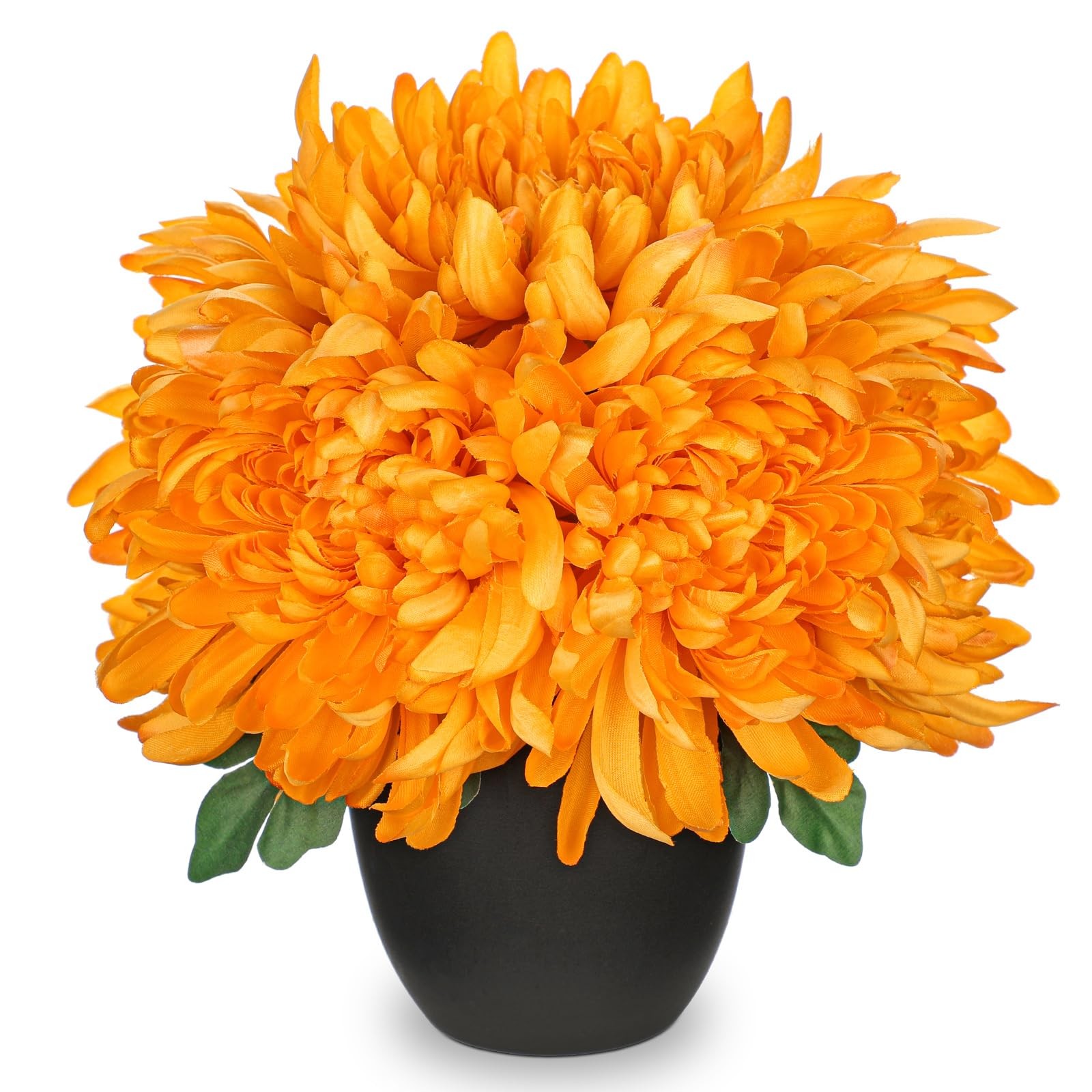 Fake Mums Flower in Black Pot Realistic Silk Chrysanthemums Artificial Flower…