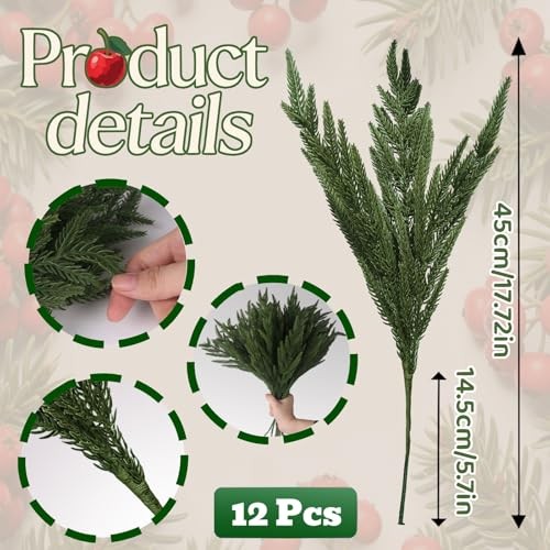 12 Pcs 18″ Faux Norfolk Pine Stems Real Touch Norfolk Pine Branches for Vases