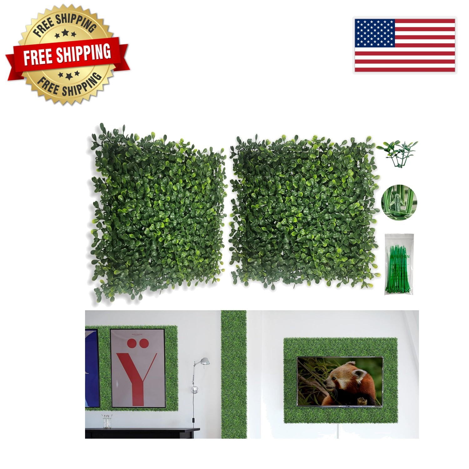 Easy Snap-Lock 10″ x 10″ Artificial Grass Wall Panels – 12pcs for All Seasons