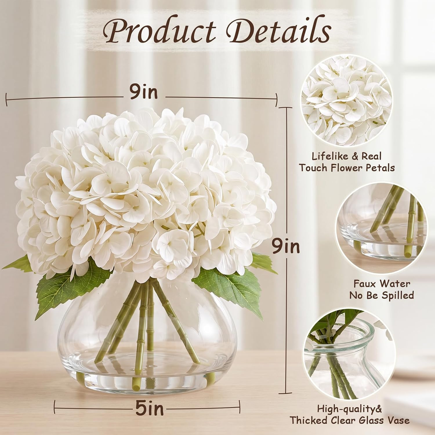 Premium Real Touch White Hydrangea in Vase for Home & Wedding Decor