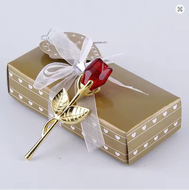 Rose Flower Glass Crystal Mini Artificial Decor Gift for Home Office Wedding