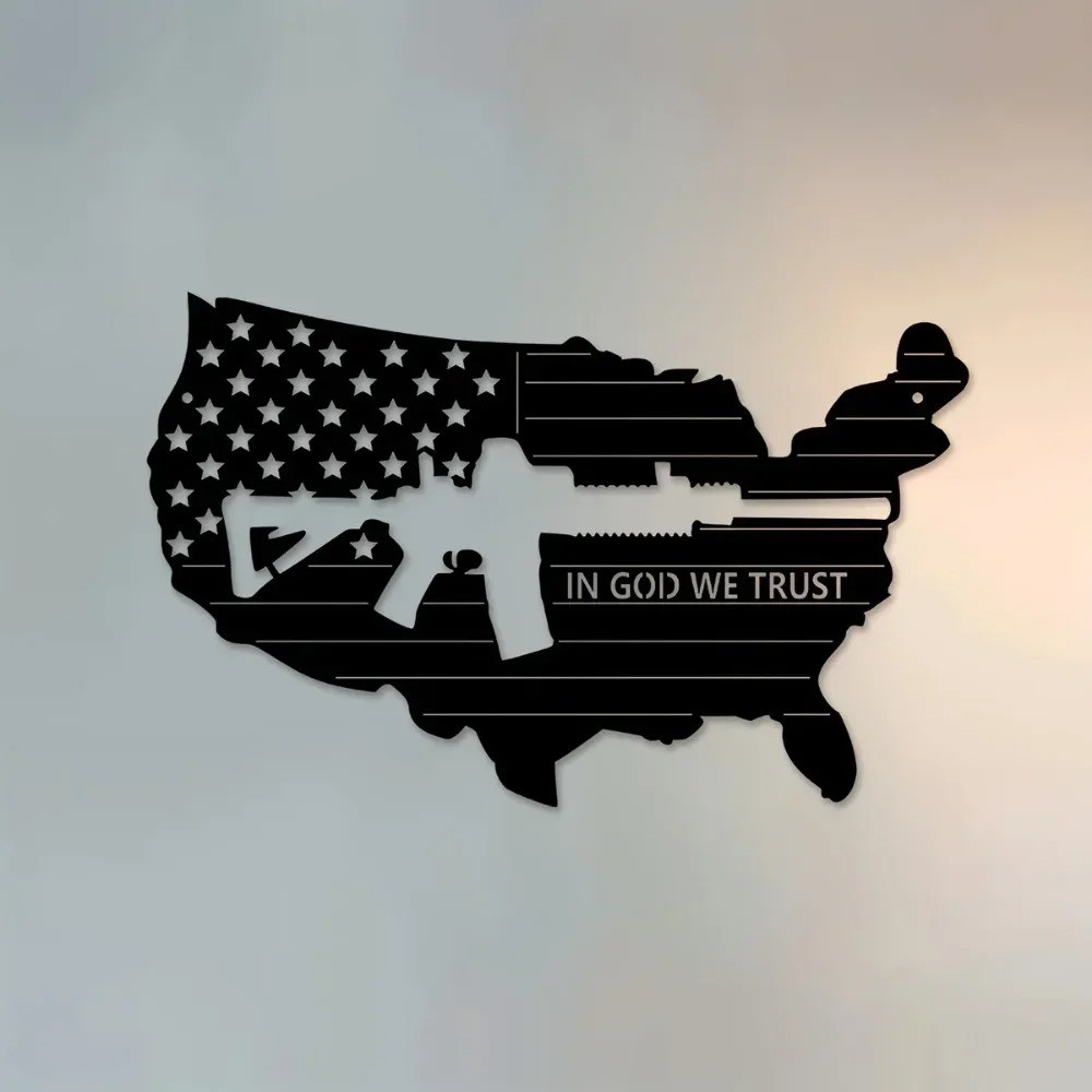 Retro American Flag Submachine Gun Metal Wall Art – Army Home Decor