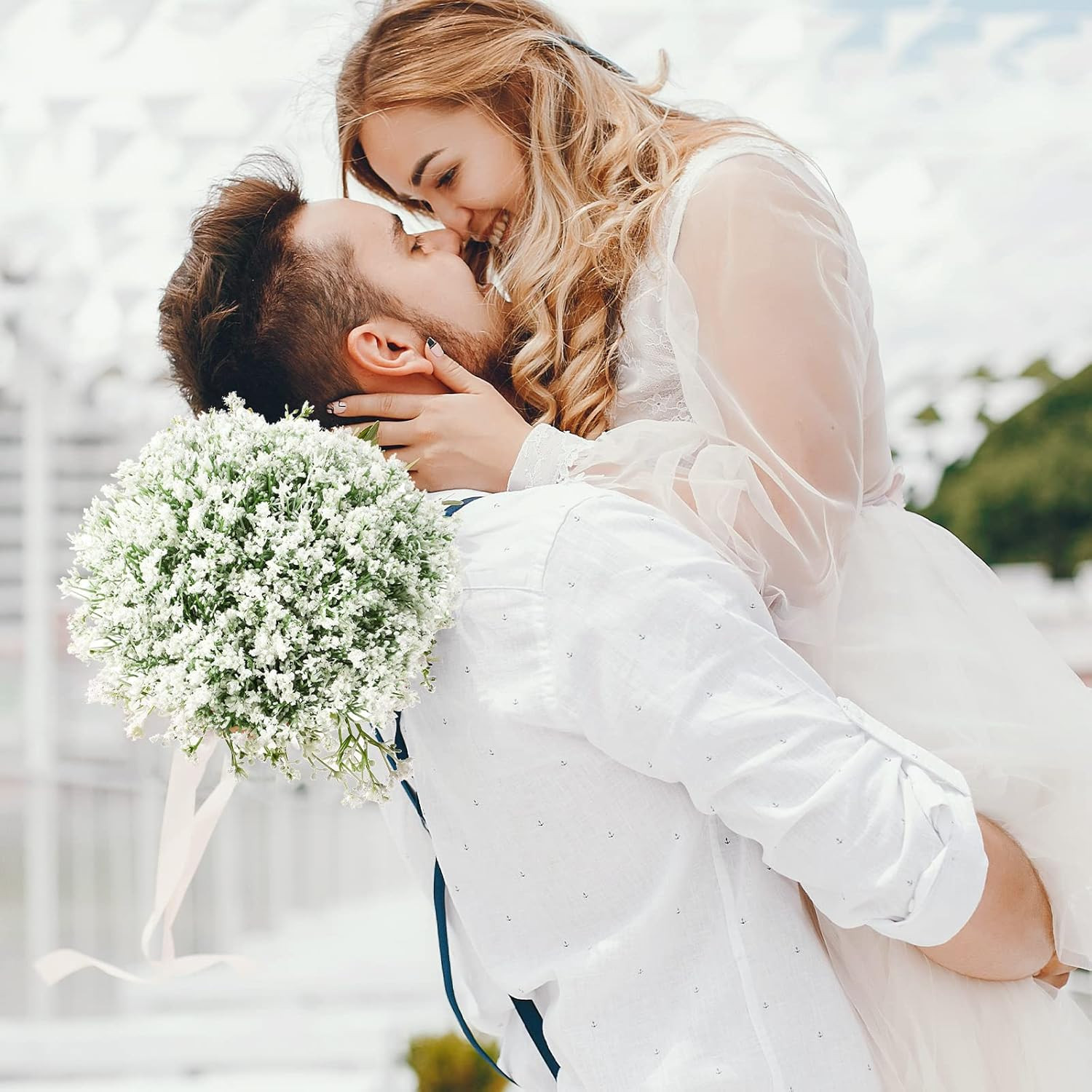300 Pcs White Faux Baby’s Breath Flowers for DIY Wedding & Home Decor