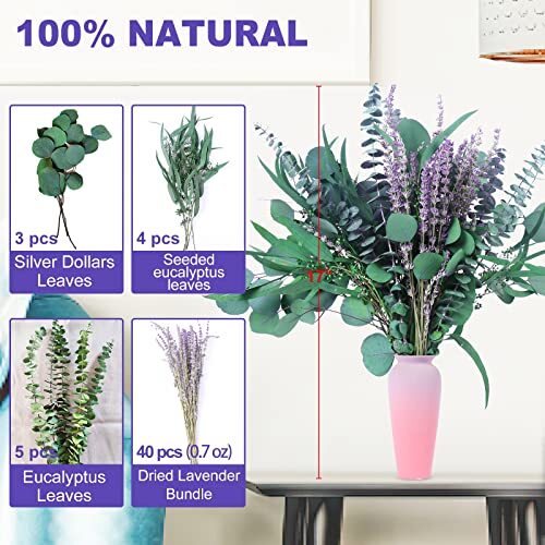 52 Pcs Mix Dried Eucalyptus and Lavender Flowers Bundles for Shower, 17 Inch