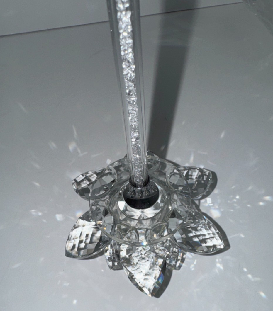 Crystal Lotus Flower, Rhinestone Base, Glitter Stem, New in open box