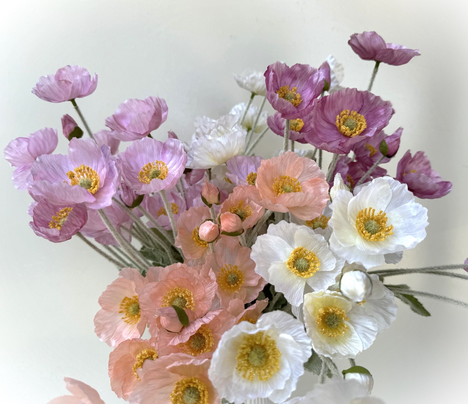Poppy Flower Stem Faux Silk Poppies Peach Cream Pink Spring Wildflower Stems x 1
