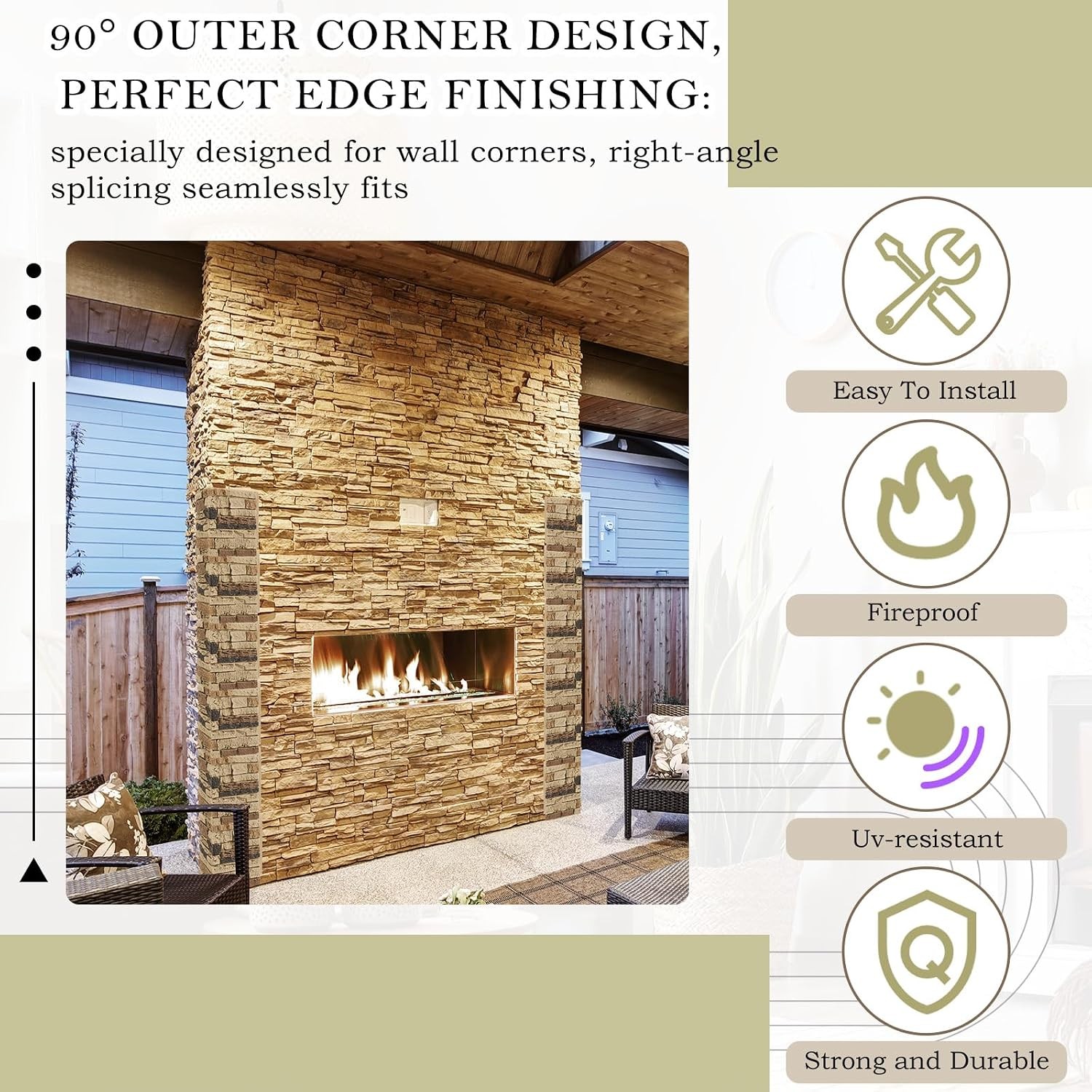 3 Pcs Faux Stone Column Wrap 90 Degree Outside Corner Kit 2.63 sq ft Artificial