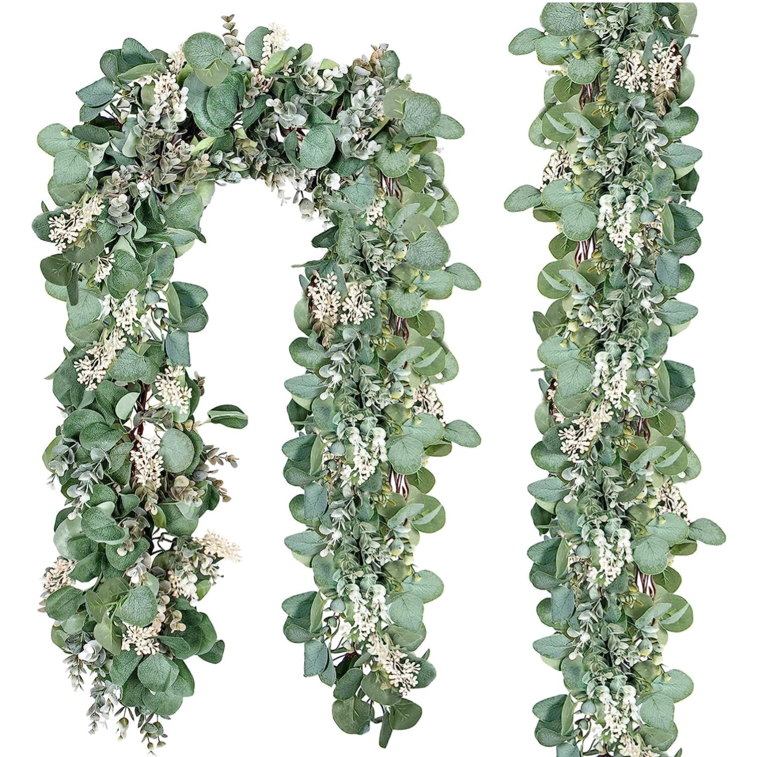 2 Pack Eucalyptus Garland Total 13.1 Ft Lush Silver Dollar Leaves Boxwood wit…