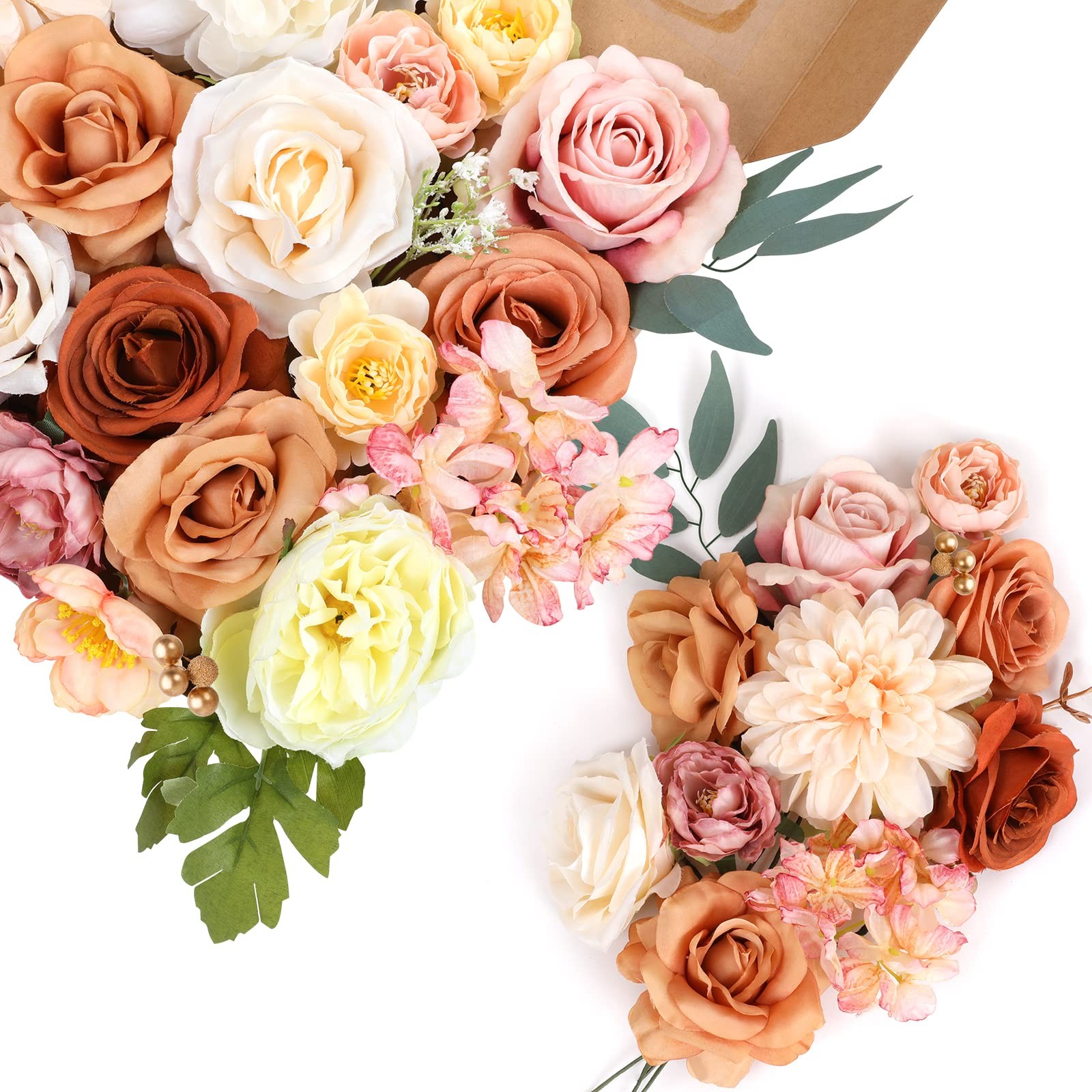 AmyHomie Champagne Artificial Flowers Combo Silk Mix Peony Rose Hydrangea Fak…