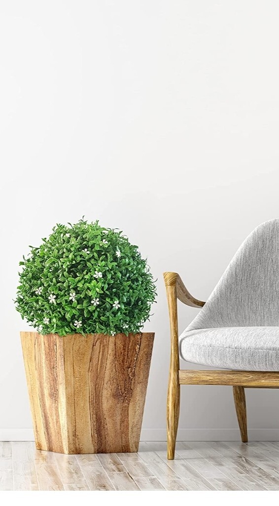 GARDEN SPHERES 13.8 Inch Topiary Balls Set If Two With White Flowers