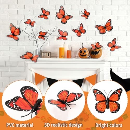 Monarch Butterfly Decorations, 60 Pcs 3D Artificial Monarch Butterfly Style