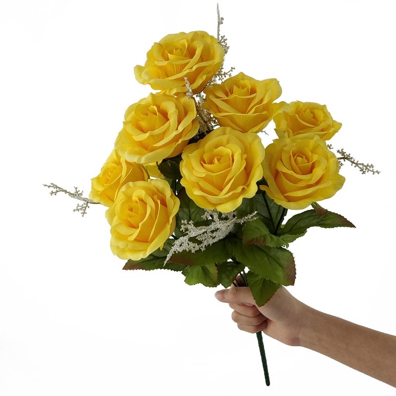 17.5in Yellow Rose Bush Artificial Flowers Indoor Decor Faux Floral Arrangement