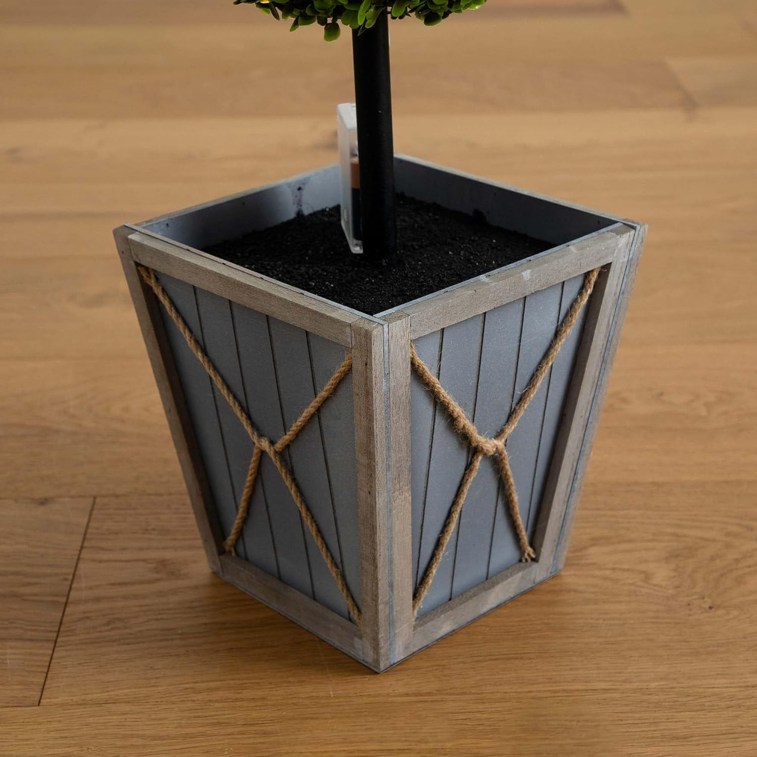 3Ft UV Resistant Double Ball Boxwood Topiary with LED Lights in Planter
