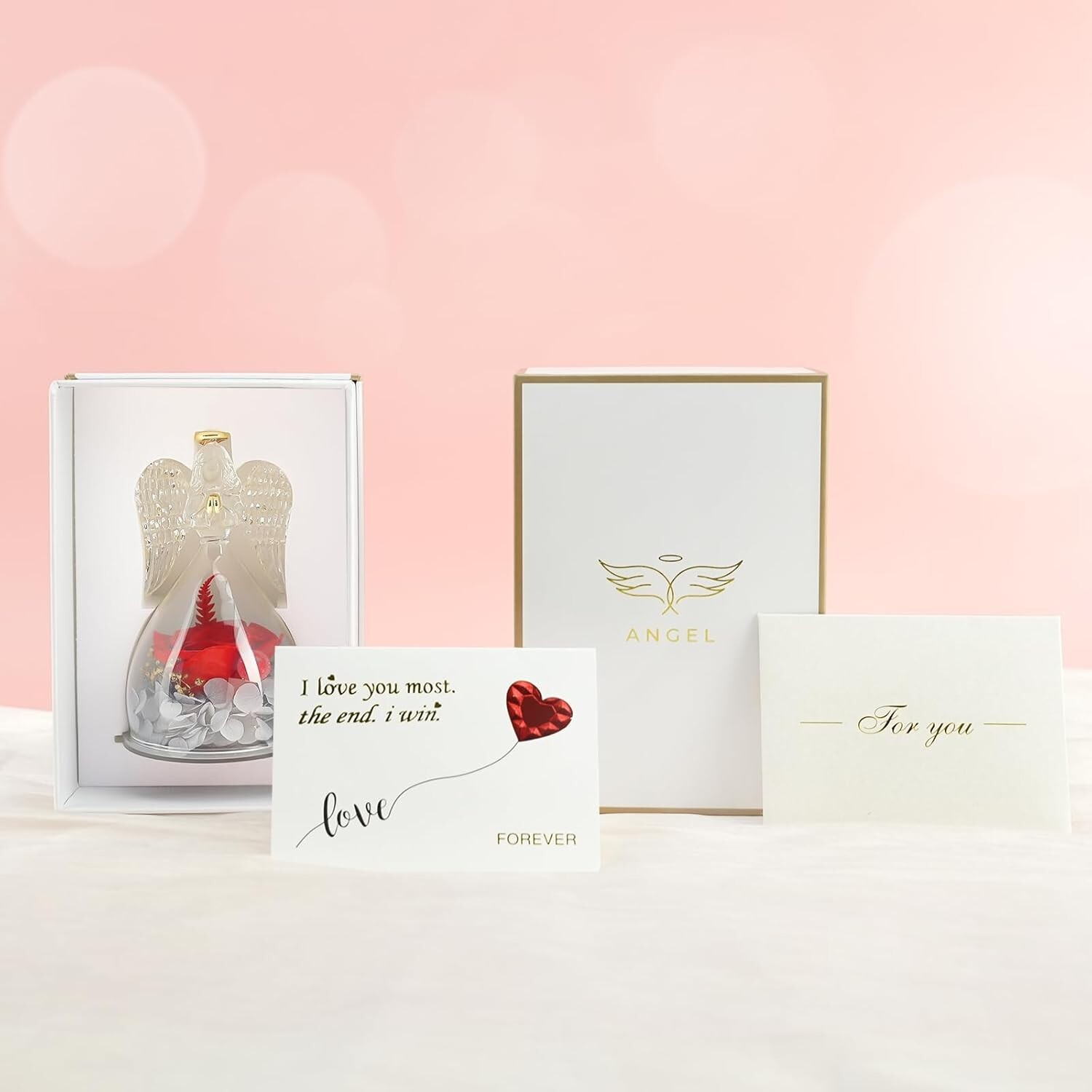 Flower Rose Birthday Gifts for Mom Glass Angels Figurines Forever Real Flowers