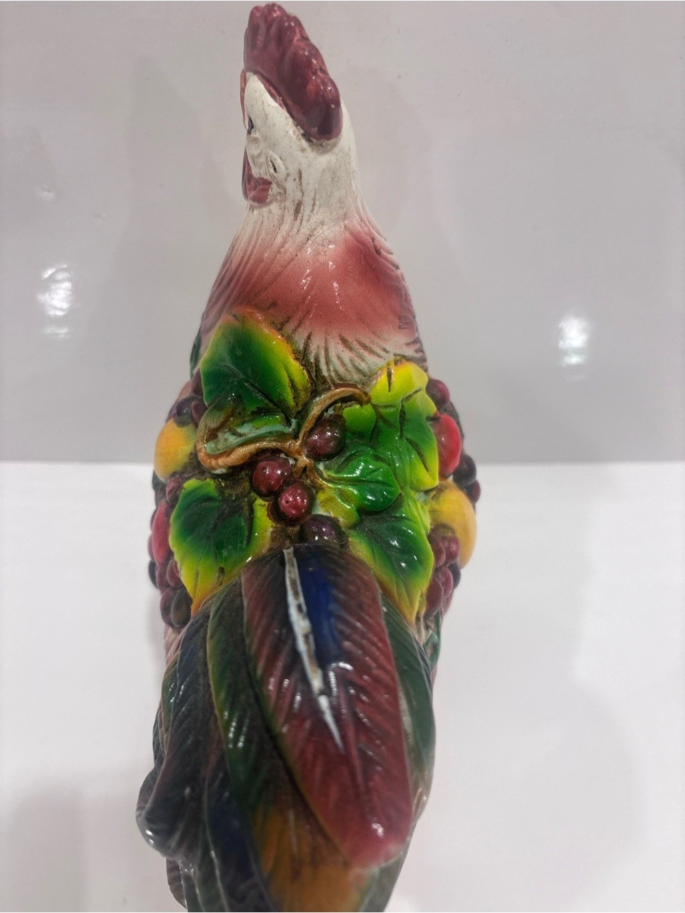 Vintage Ceramic Rooster Figurine Fruit Decor Hand Painted Farmhouse Country 9.5”