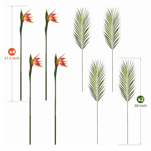 8 PCS Bird of Paradise Artificial Plant Combo Palm （c）31.5 Inch Orange（8 Pcs）