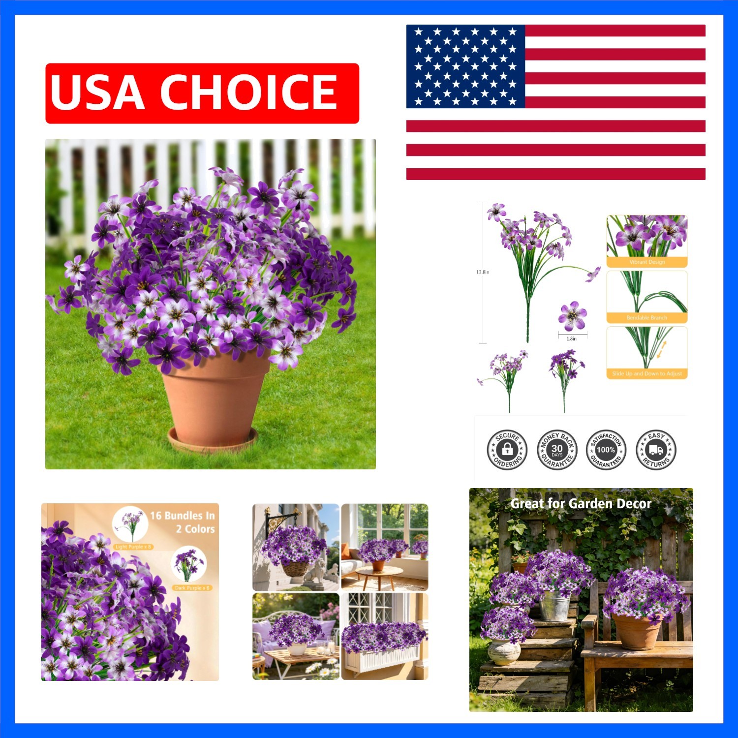 16 Bundles Artificial Flowers, UV Resistant Fake Pansy Silk Flowers, Realisti…