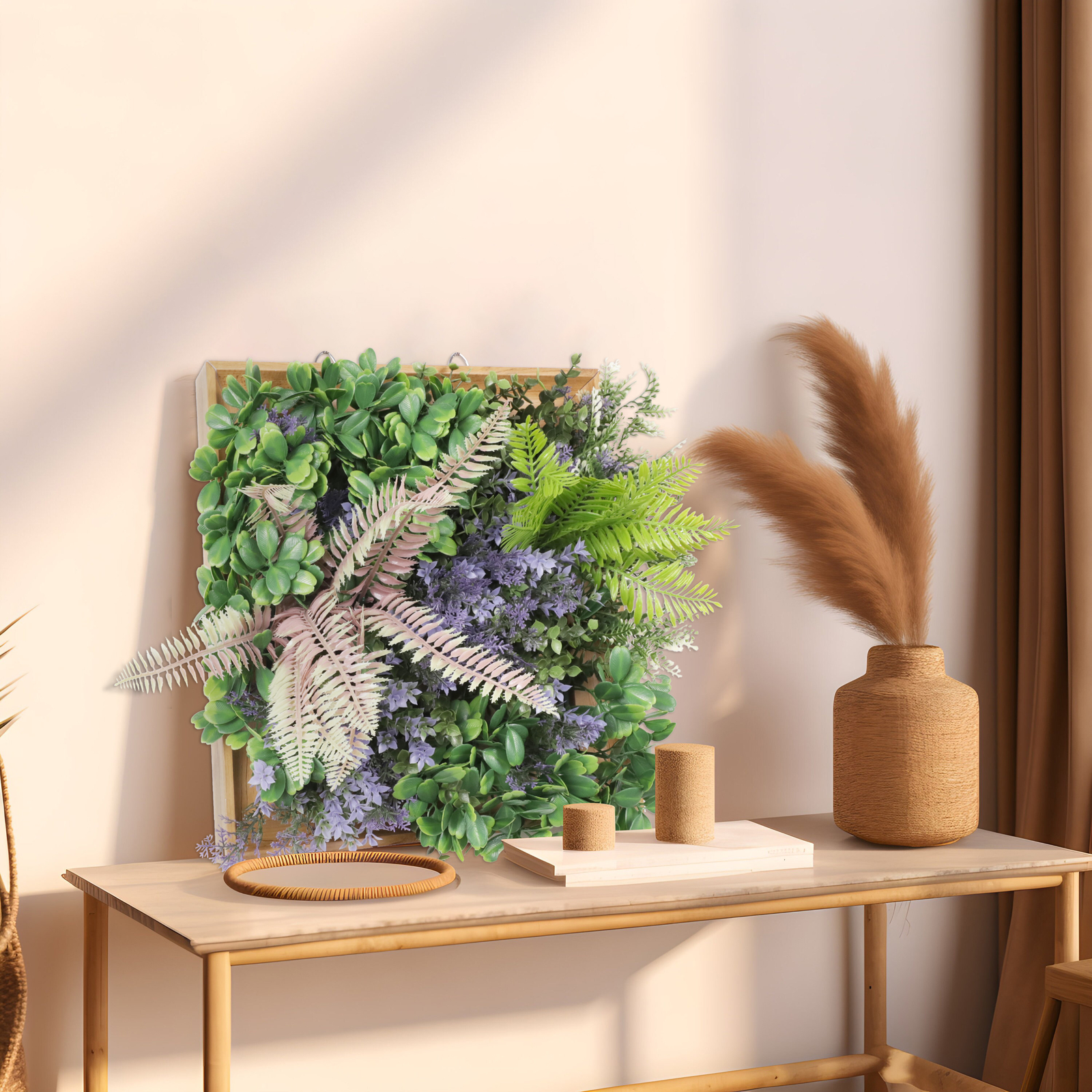 Artificial Plants Wall Hanging Greenery in 13in Wood Frame For Home Office Decor