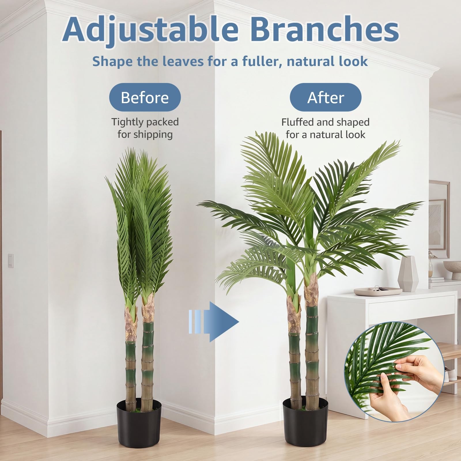 47inArtificial Palm Tree, Realistic Faux Indoor Floor Plant in Pot for Living…