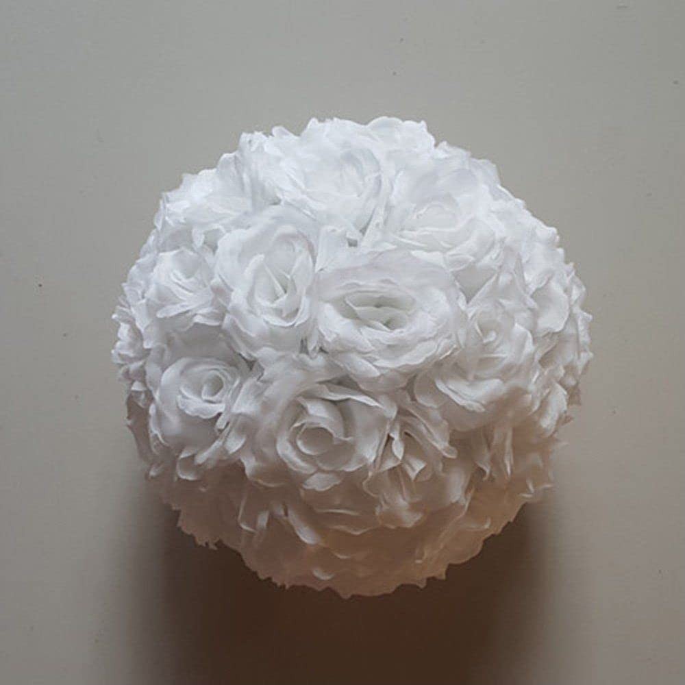 5 PCS White 5.5 Inch Silk Rose Artificial Flowers Kissing Ball Centerpieces