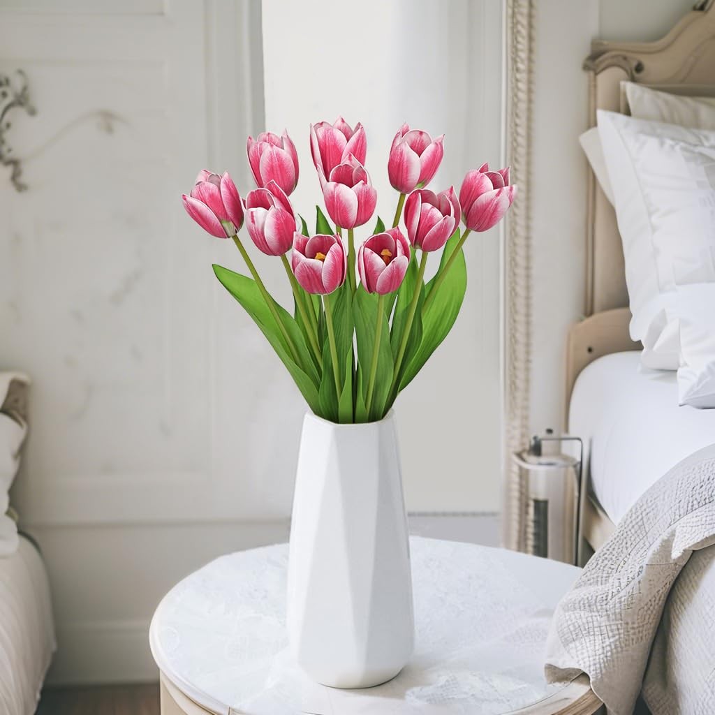 Artificial Tulips Flowers – 20″ Long Stem Faux Tulips, 10PCS Real Touch Fake …