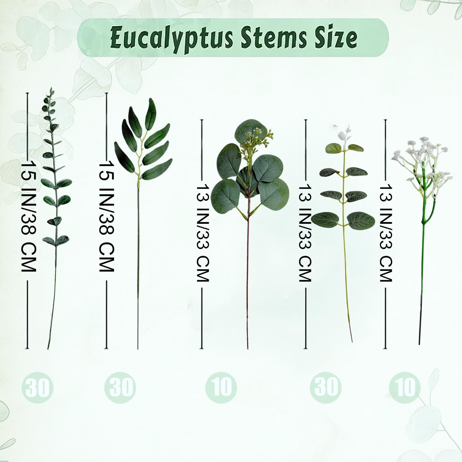 110 Pcs Mixed Artificial Eucalyptus Stems with Baby’s Breath, 5 Kinds Faux Gr…