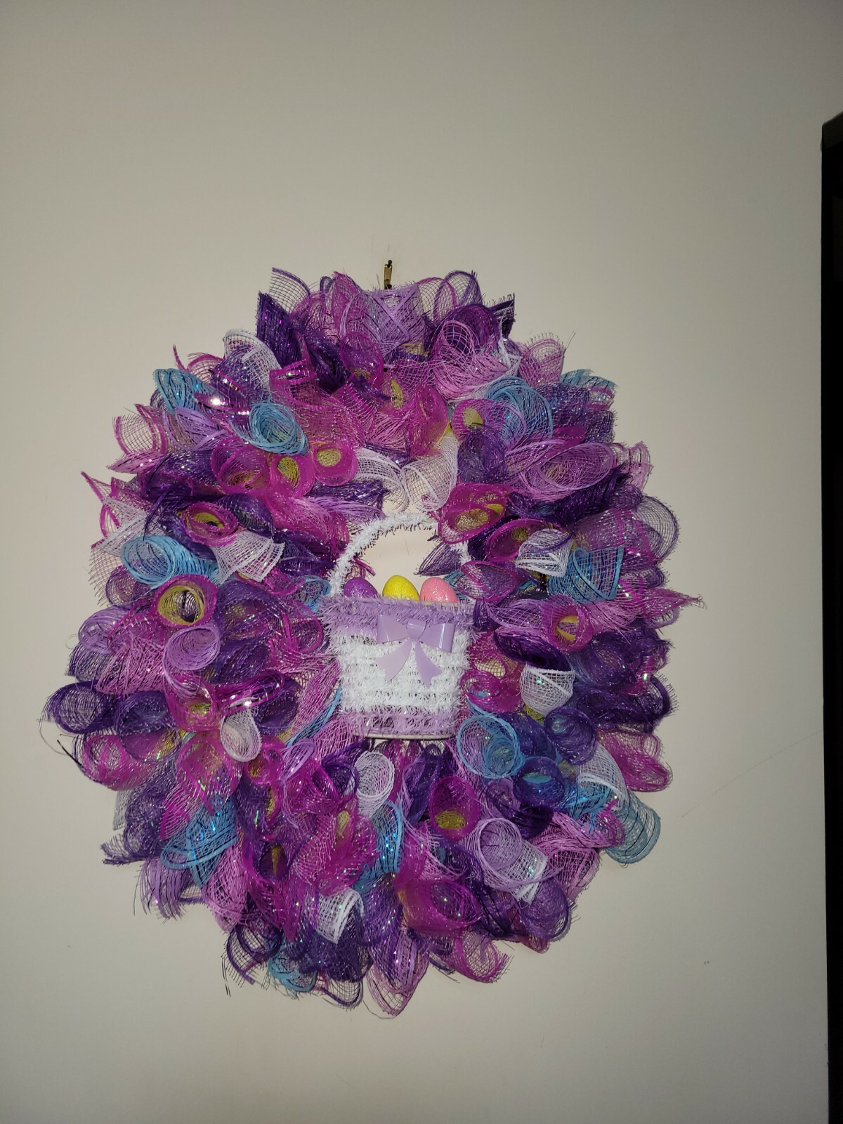 EASTER egg basket blue yellow purple pink SPRING Wreath Deco Mesh Door window