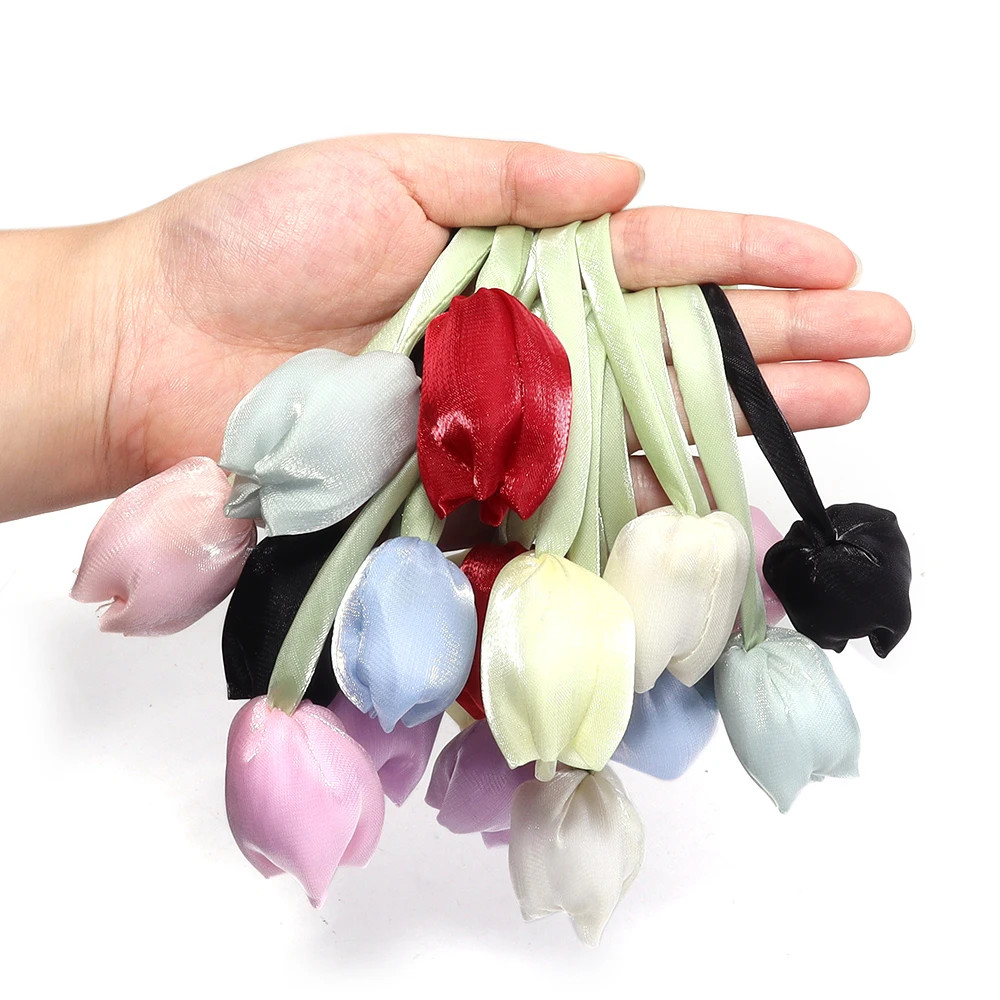 5pcs/lot Colorful Tulip Bow Flowers Patches 3D Flower Handmade Fabric Pillows