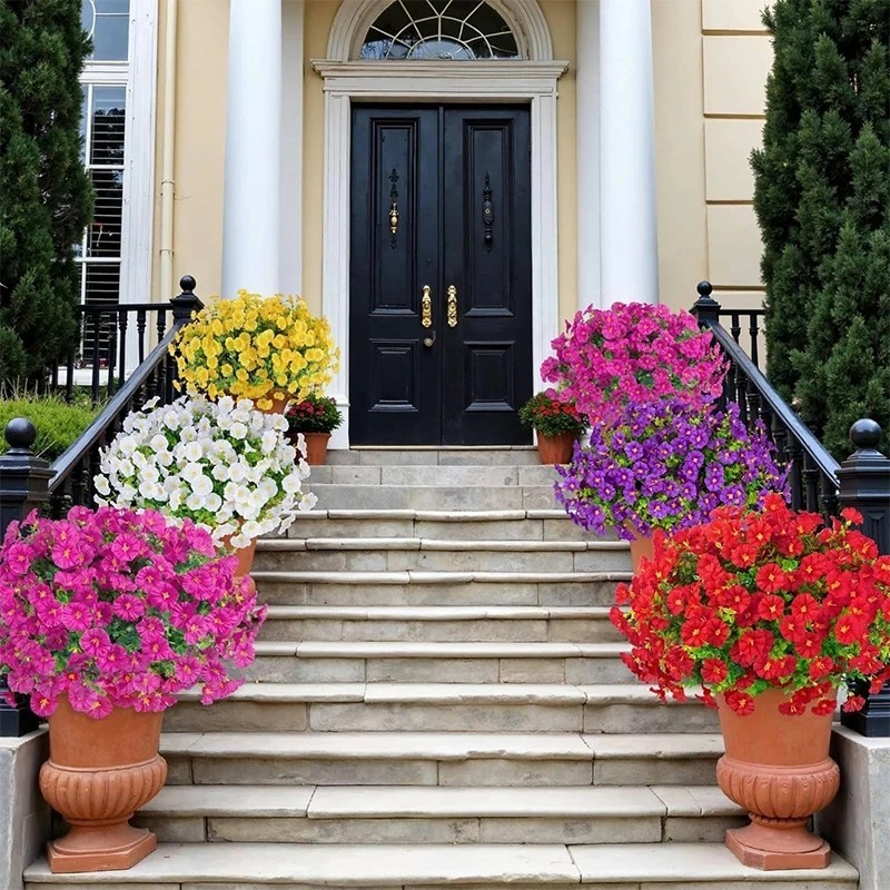 4 Bundles Artificial Flowers Outdoor UV Resistant Plastic Plant Silk Flower