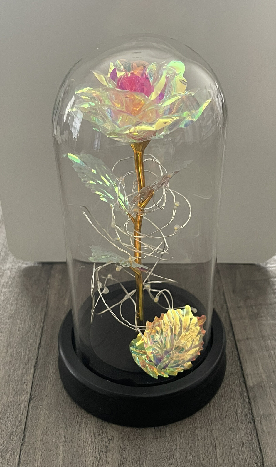 Lamden Crystal Galaxy Rose Flower with Warm/Multicolor Led String Light Open Box