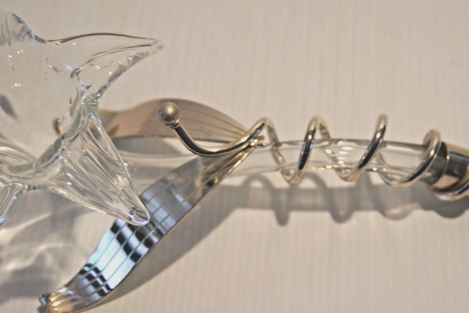 Vintage Blown Clear Glass Flower & Silver Plate Stand/Holder, 12″ Art Deco Syle