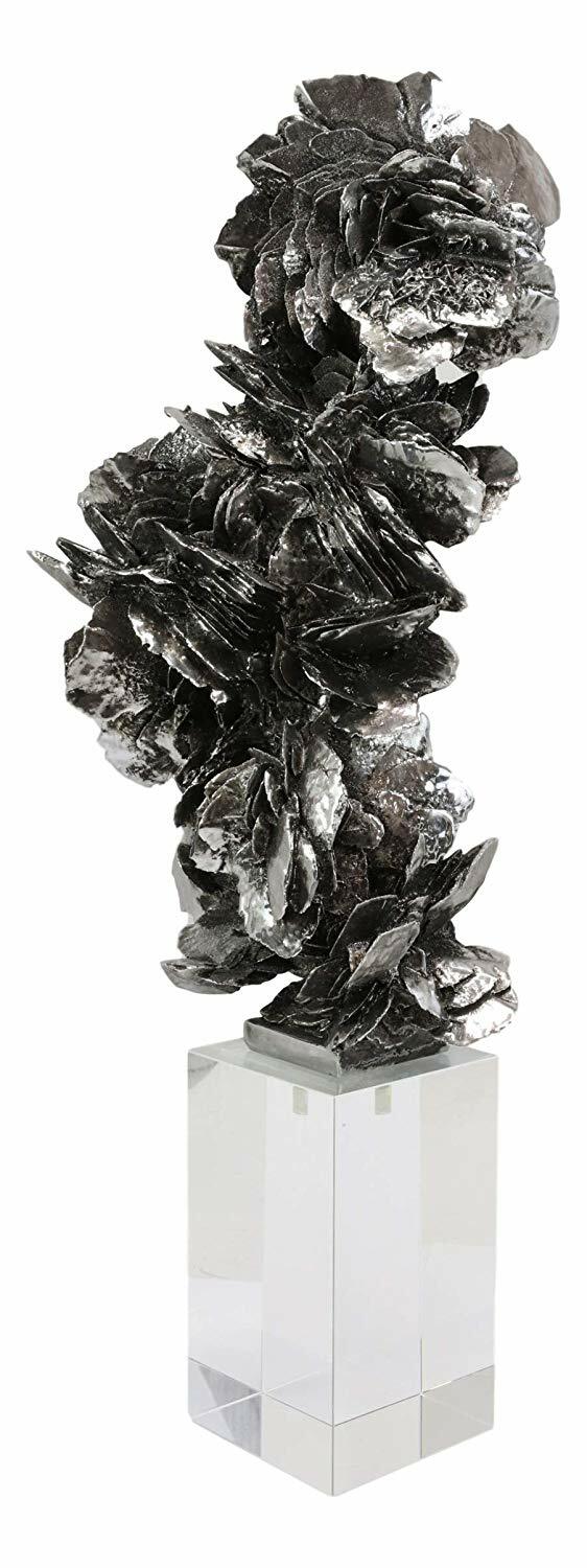 Ebros Electroplated Silver Desert Rose Sculpture On Crystal Glass Base 16.5″ H