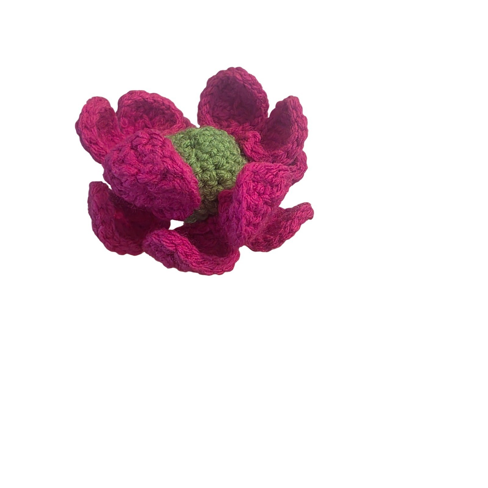 Handmade Crochet Flower Fuchsia Pink Green Stem Amigurumi Decor 10 Inch