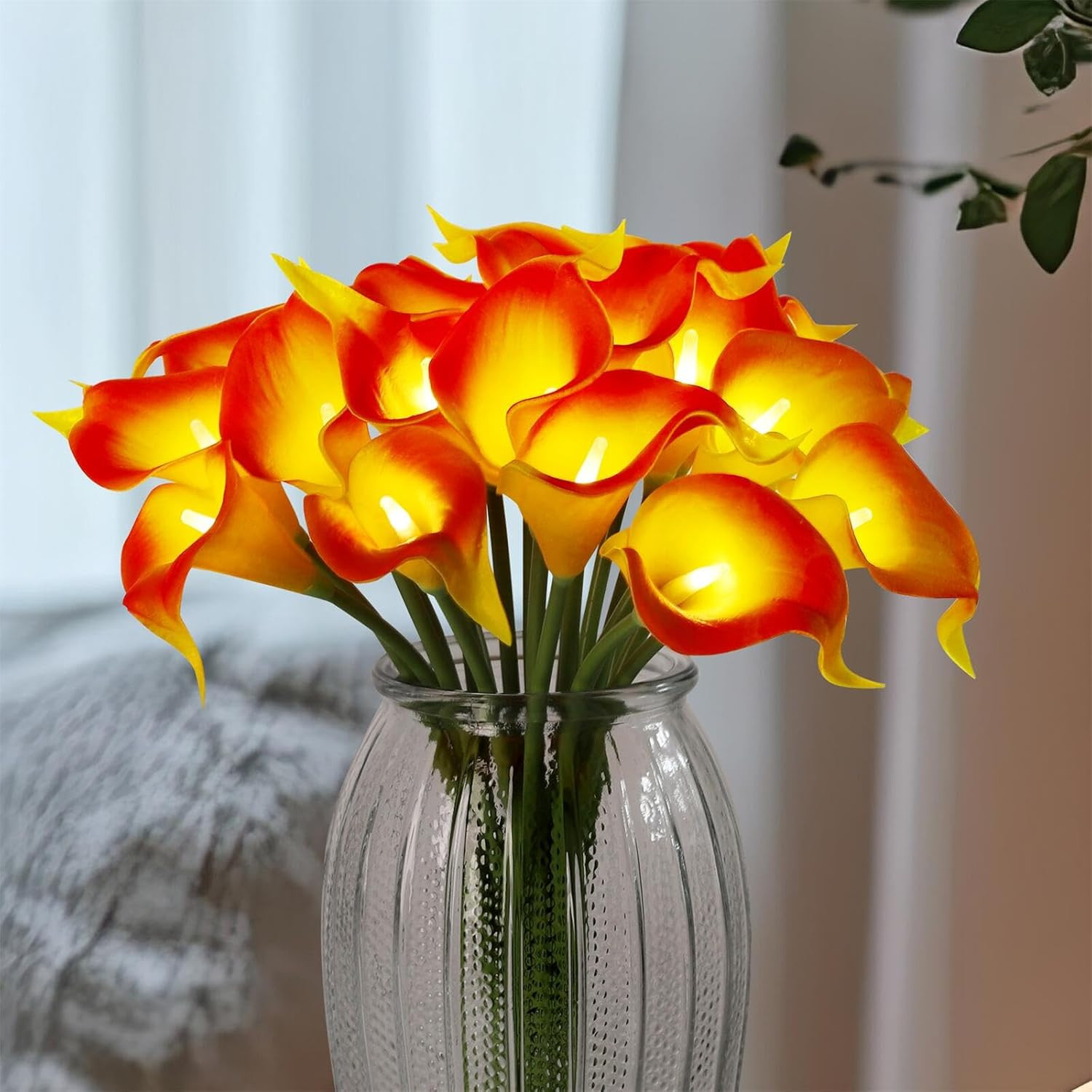 20Pcs Lighted Artificial Calla Lily Bouquet Lamp Faux Floarl Night Light Real To