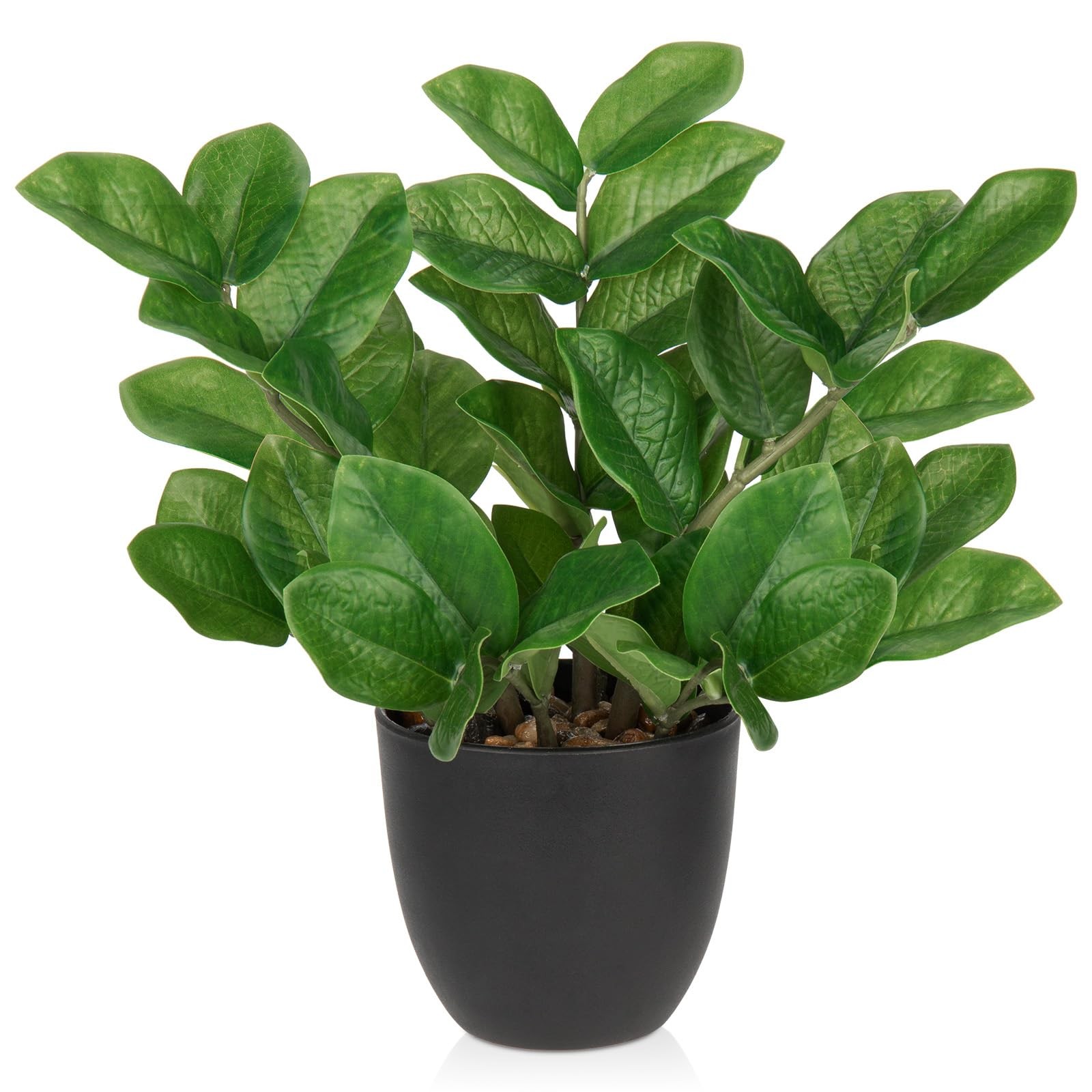 1 Pack Artificial ZZ Silk Fake Potted Plants Black Pot Green Indoor Decor